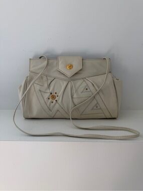 VINTAGE Z.K. Leather Goods Cream Colour Cross Body Bag Convert To Clutch 80's